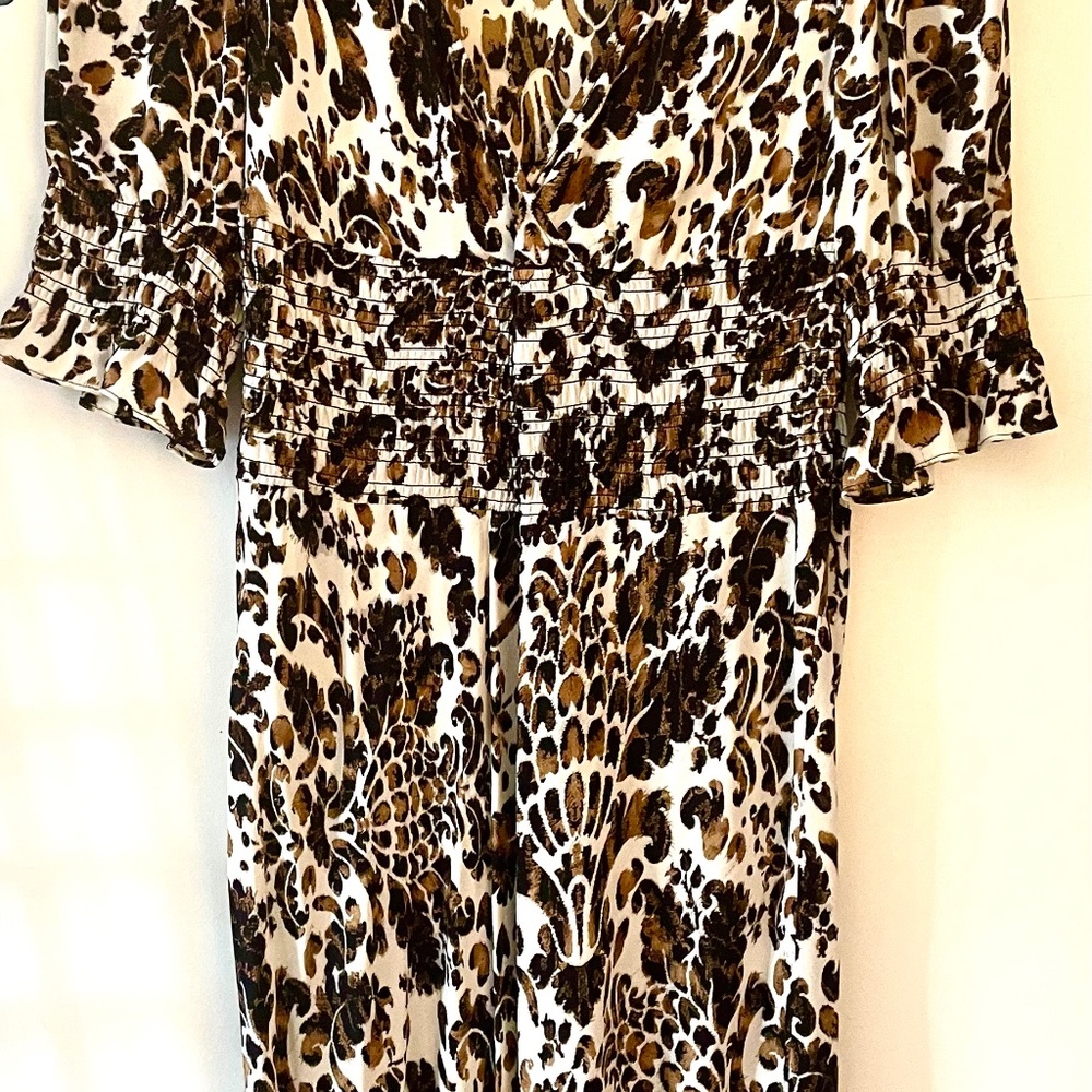 Diane Von Furstenberg Brown and Black Patterned Silk V Neck Dress